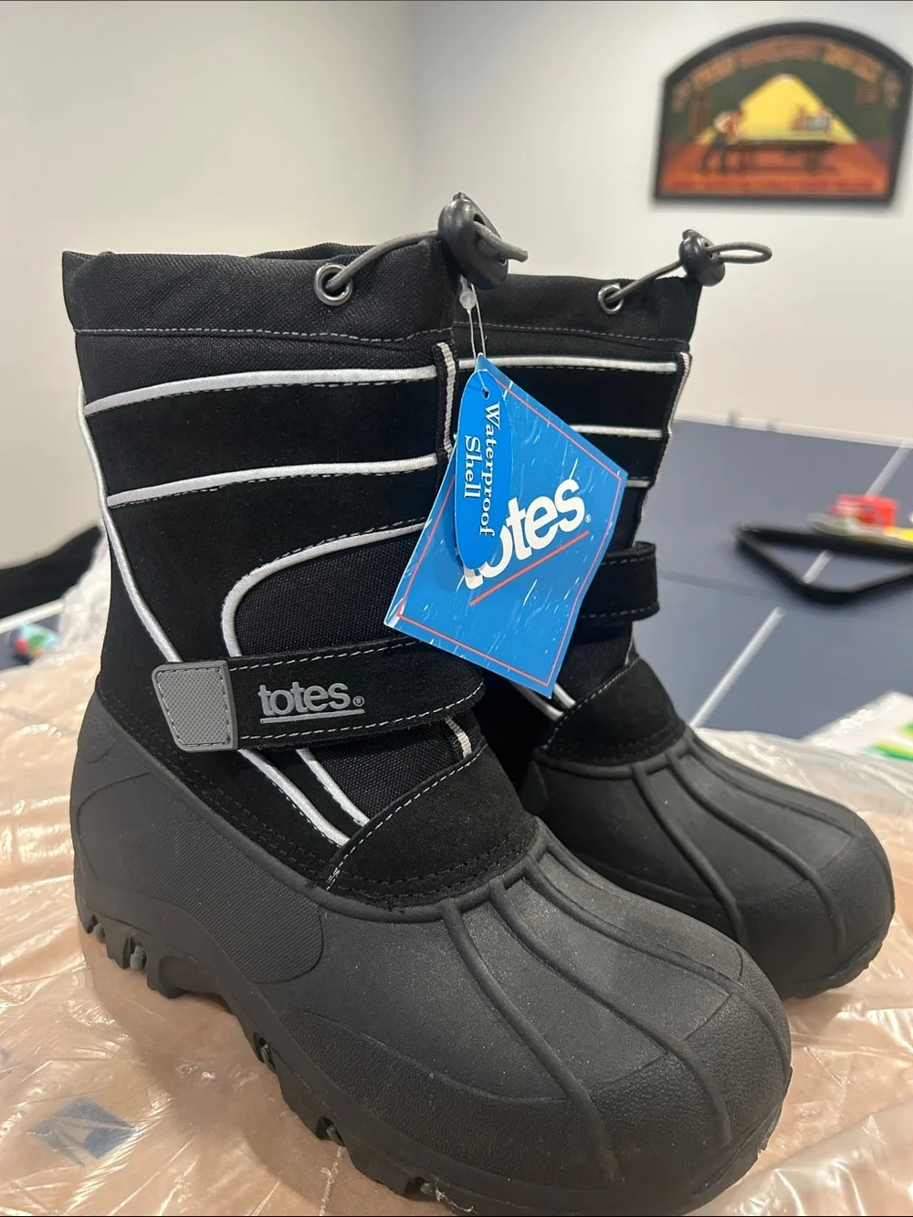 totes Kids Black Waterproof Snow Boots with White Trim